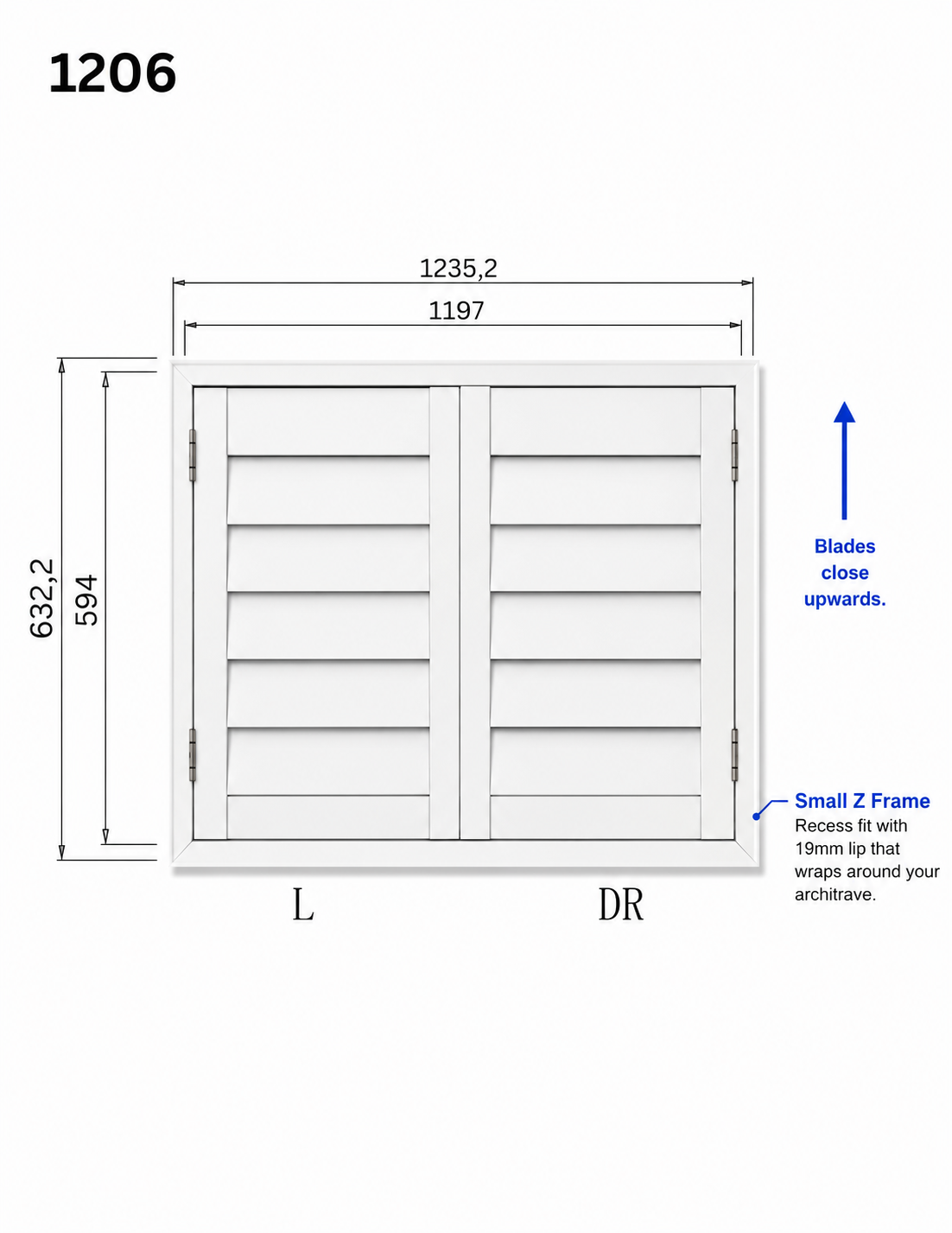 DIY Plantation Shutters | 1200mm Wide 2 Panel Range